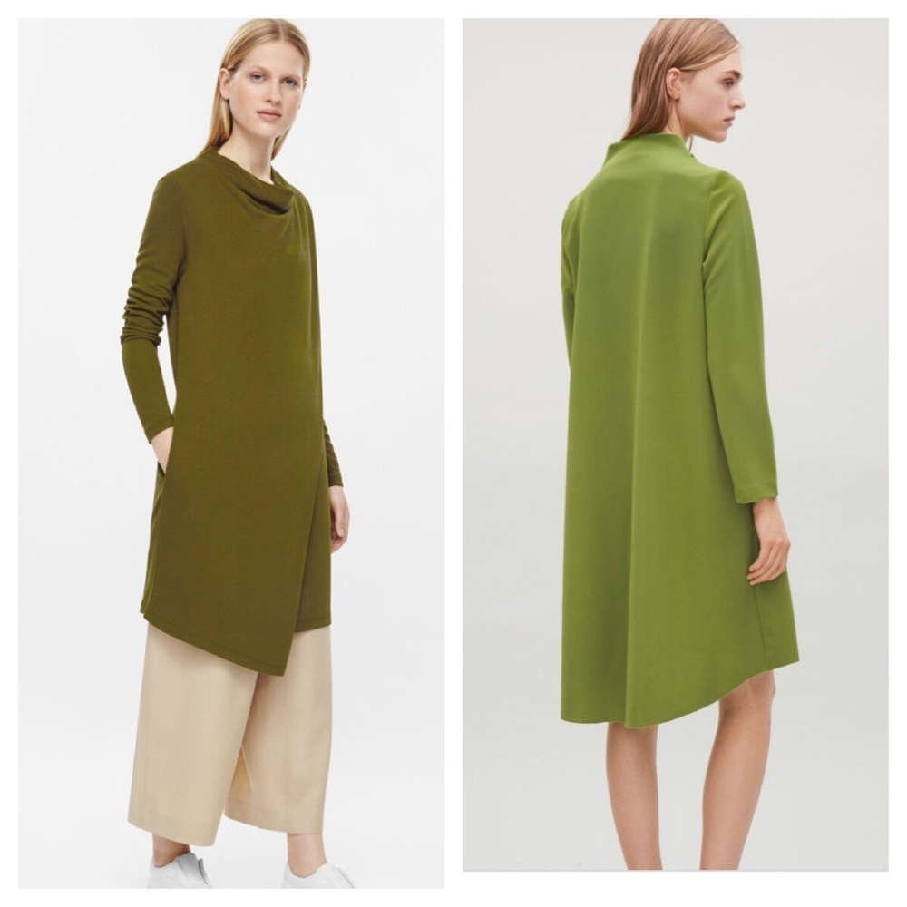 COS Draped Collar Faux Wrap Knit Green Dress Sz S